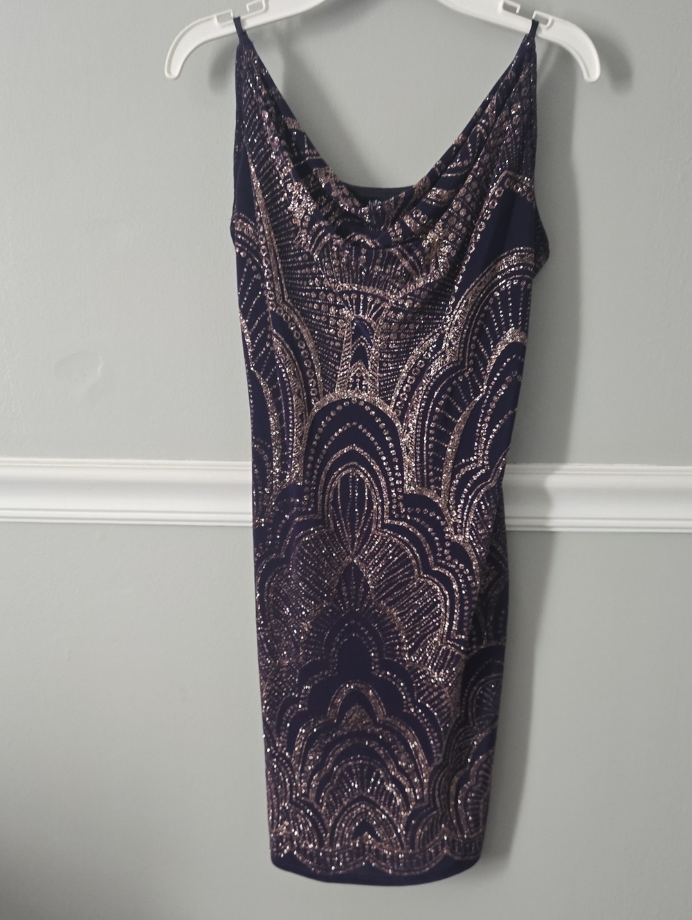 Jump Navy Mini Dress with Rose Gold Sequin Pattern